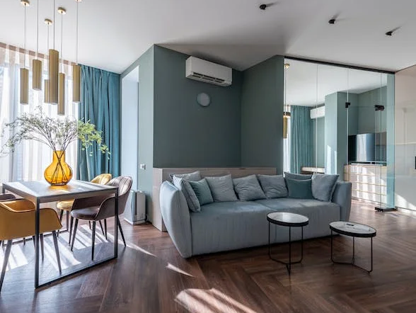 living / dining room combination with dark hardwood floors